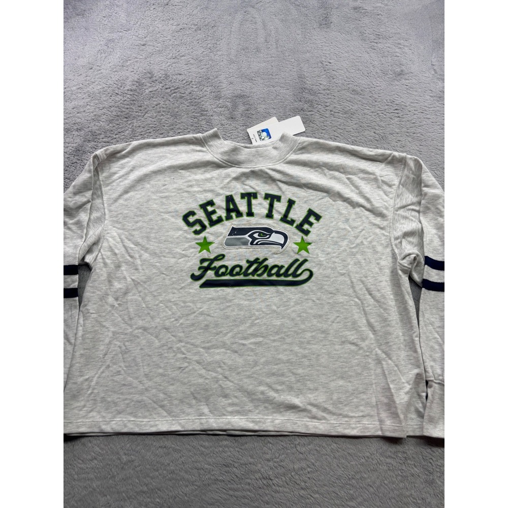 Seattle Seahawks NFL Football Gray Cropped Long Sleeve Graphic Tee 2XL NWT